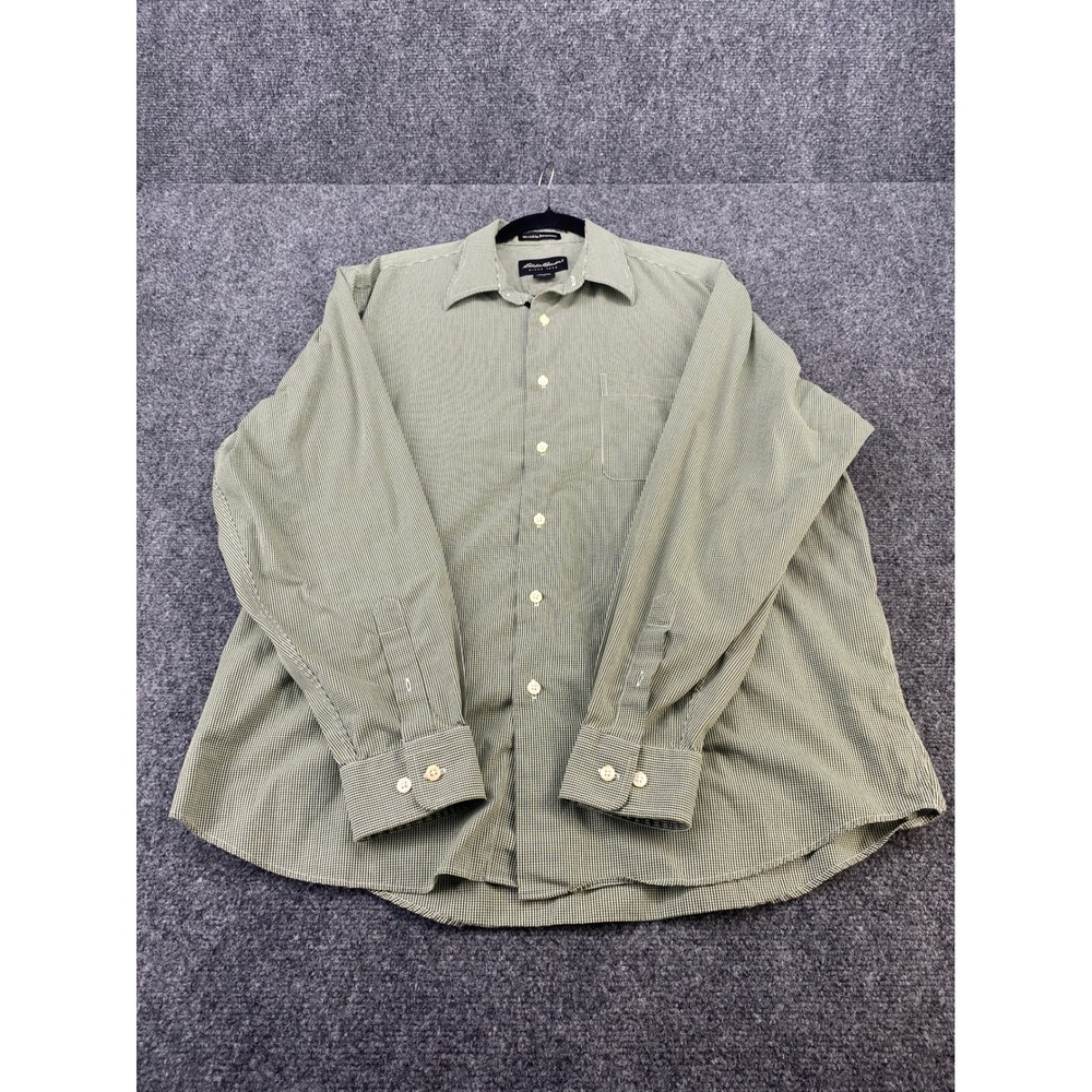 Eddie Bauer Gingham Button Down Shirt Mens Large Green White Wrinkle Resistant L
